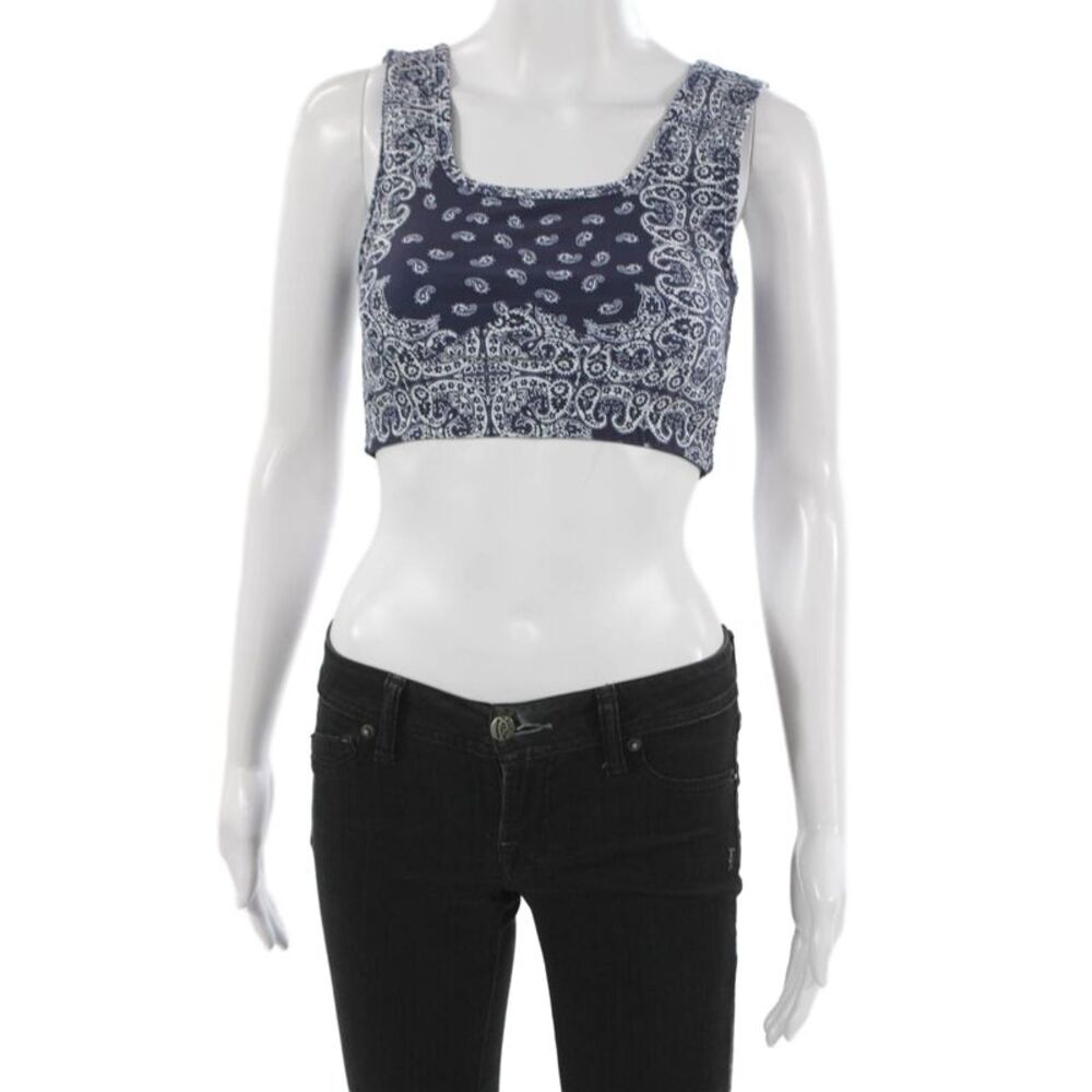 Year Of Ours Womens Paisley Print Scoop Neck Sports Bra Blue Size S